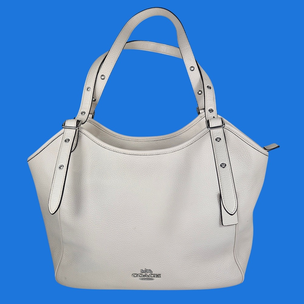 COACH Meadow Pebble Leather Chalk White Tote Shoulder Hand Bag Silver Hardware